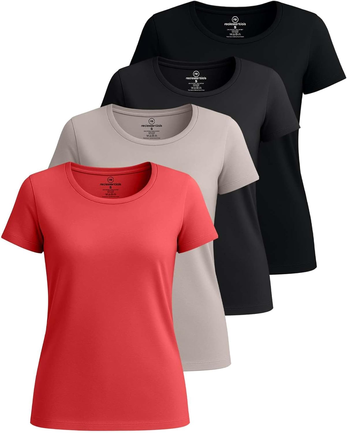 Real Essentials Women's Cotton Short Sleeve T-Shirt 4 Pack