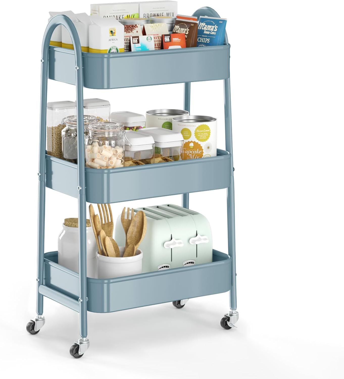 3 Tier Utility Rolling Cart for Kitchen, Office, and Garage