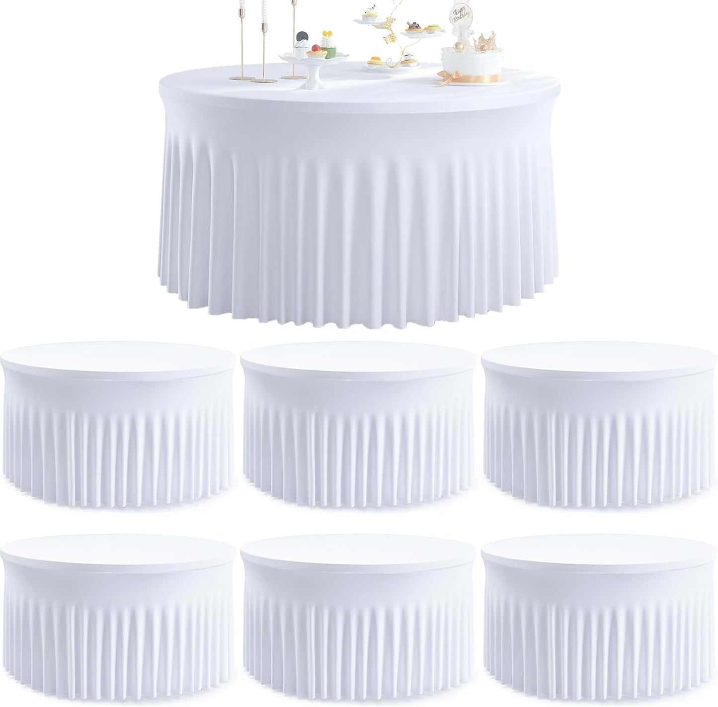 6 Pack White Round Spandex Tablecloths for 60in Tables