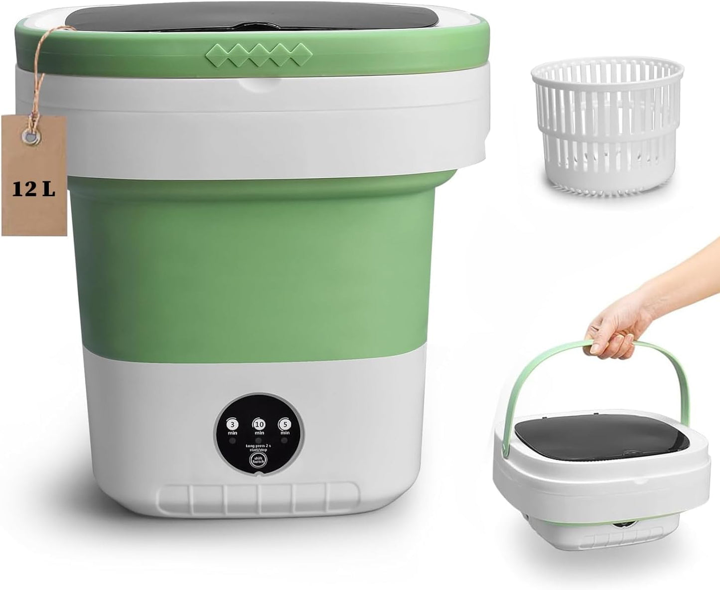 Compact Green Mini Washer - Foldable & Efficient