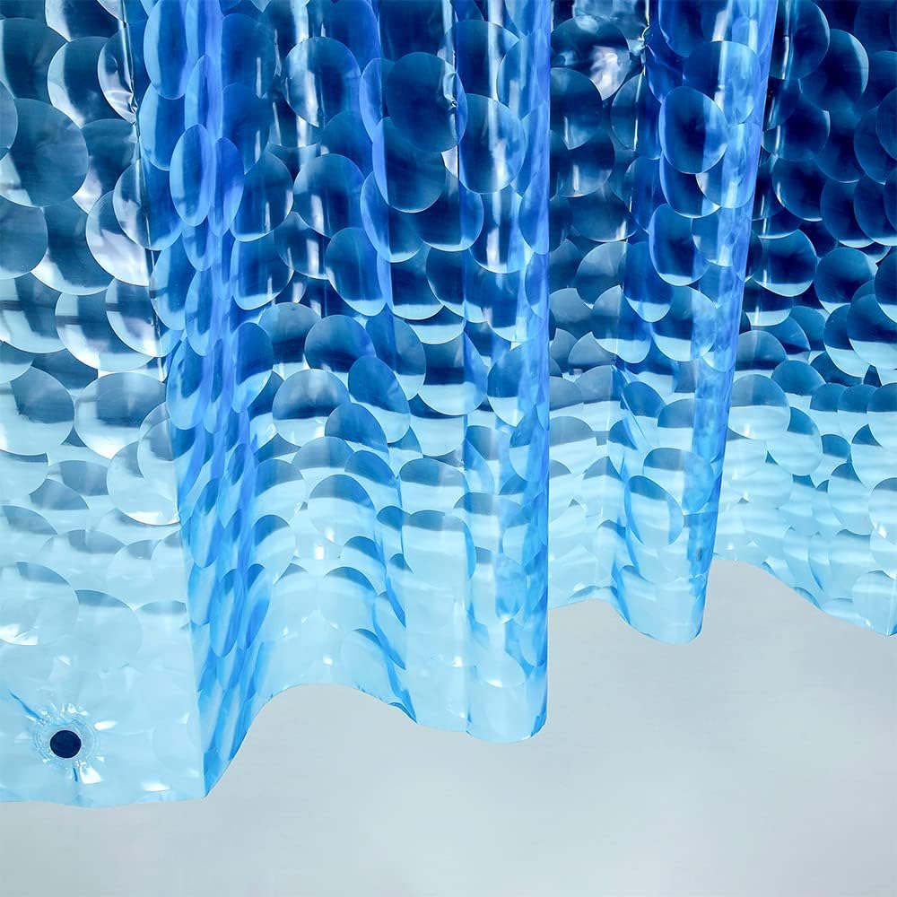 Premium 3D Blue Pearl Shower Curtain Liner - Rustproof & Weighted Magnet