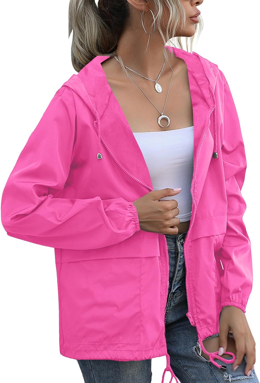 PESION Women's Waterproof Raincoat Lightweight Windbreaker