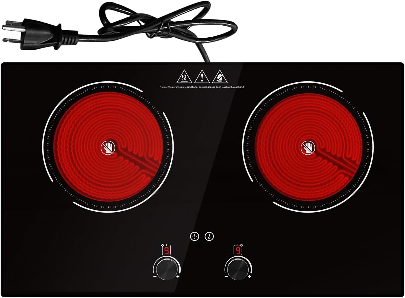 2400W Electric Cooktop: 24 Inch Double Burner Hot Plate