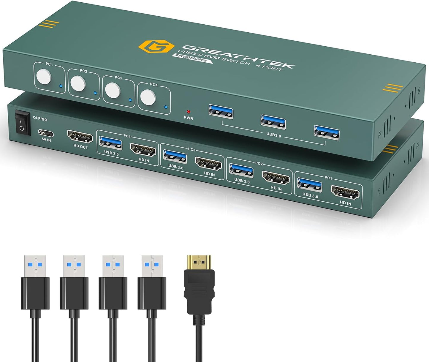 USB3.0 KVM Switch HDMI 4K@60Hz for 4 Computers Sharing