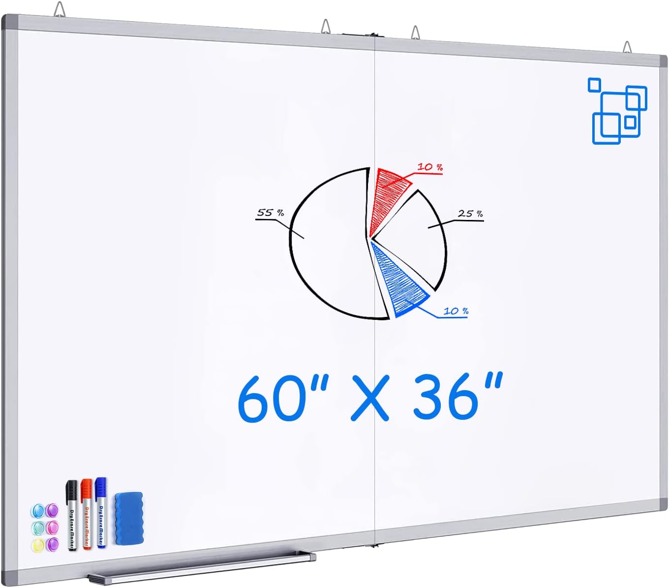 Maxtek Large Magnetic Whiteboard 60 x 36 for Home & Office Use