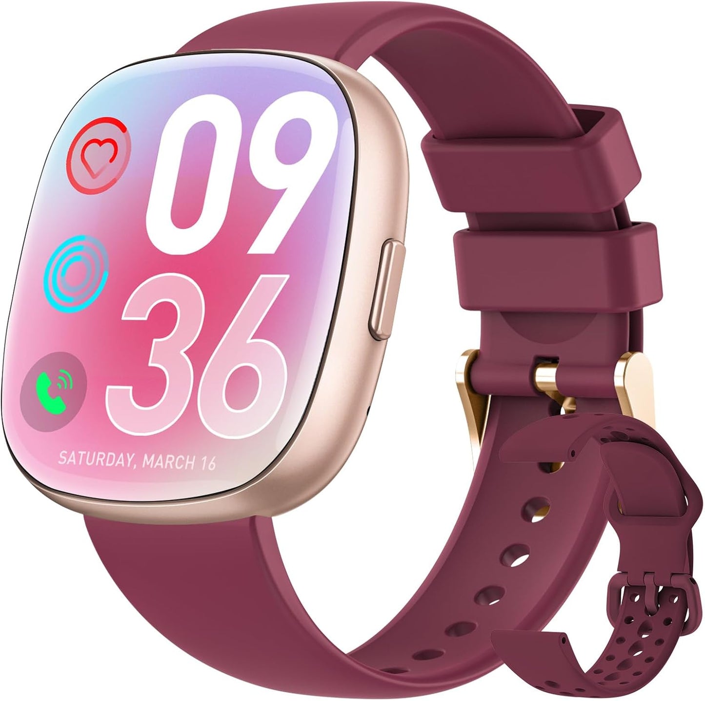 Banlvs Fitness Smartwatch: Call/Heart Rate/SpO2/IP68, Wine Red