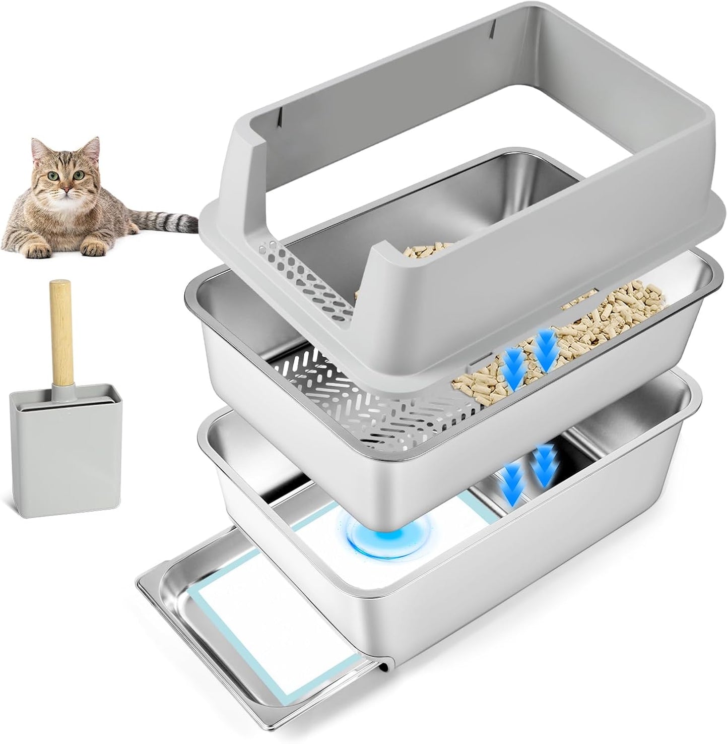 Stainless Steel Litter Box with Pull-Out Design for Easy Cleaning