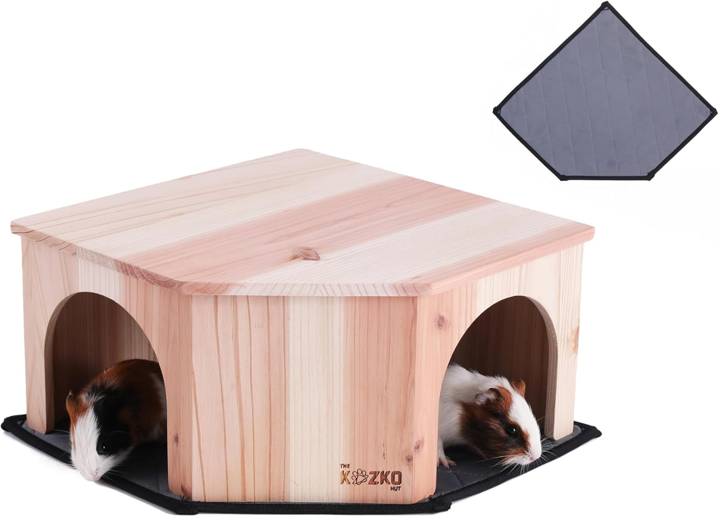 Wooden Guinea Pig Corner Hideout for Small Pets with Pee Pad