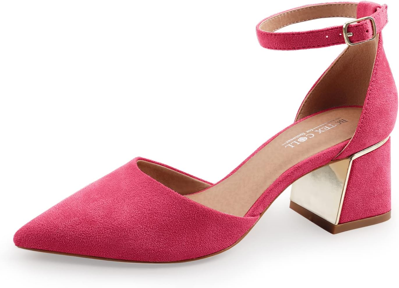 BCTEX COLL Womens Pointed Toe Pumps with Chunky Low Heels