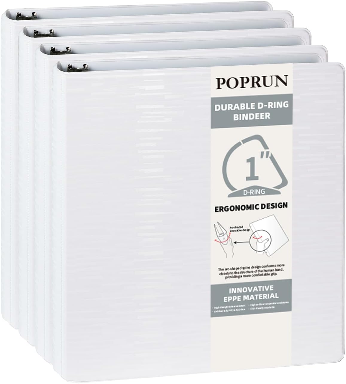POPRUN 3 D Ring Binder 1 Inch - Eco-Friendly Durable Organizer