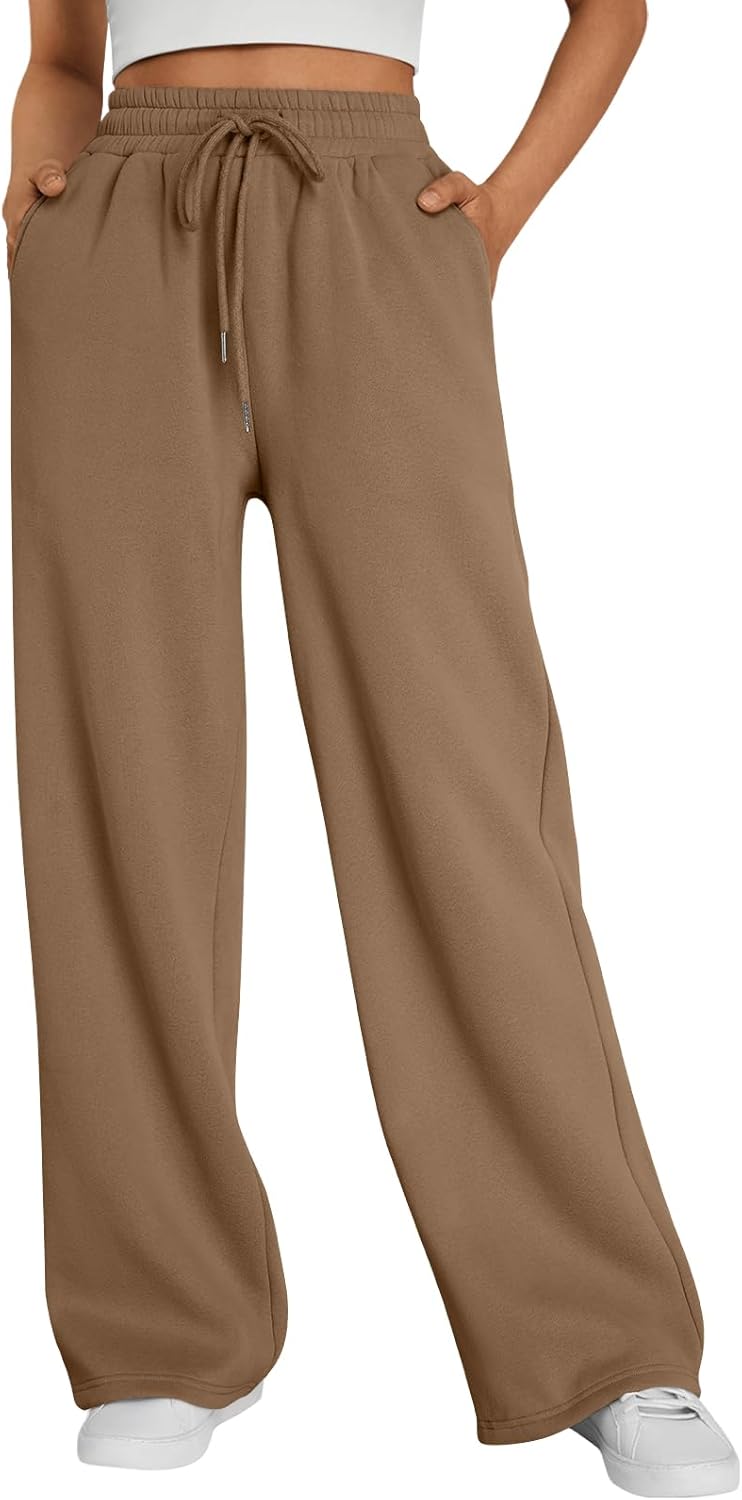 Trendy Queen Womens Wide Leg Fleece Lined Sweatpants for Comfort