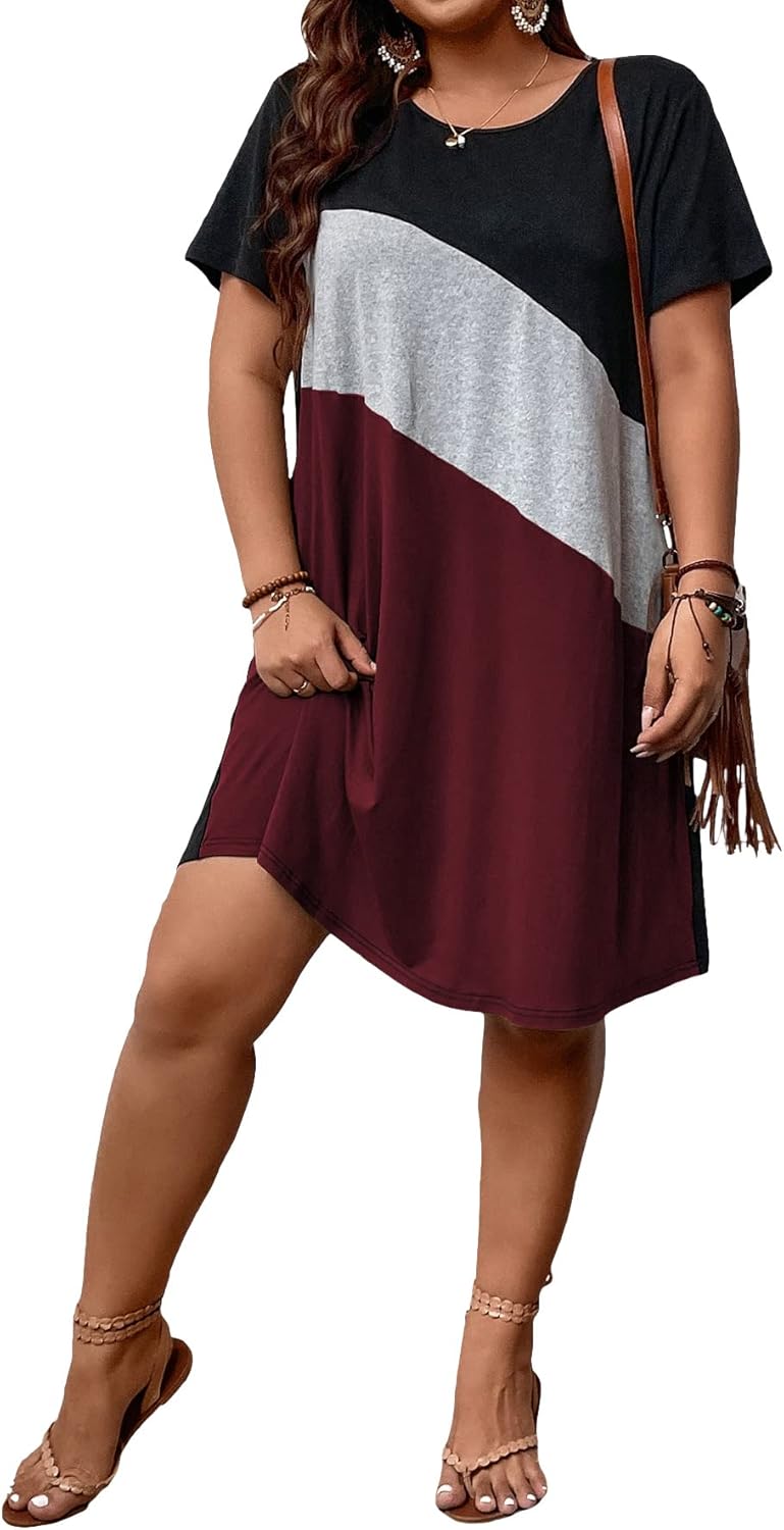 SOLY HUX Women's Plus Size Color Block Short Sleeve Dress