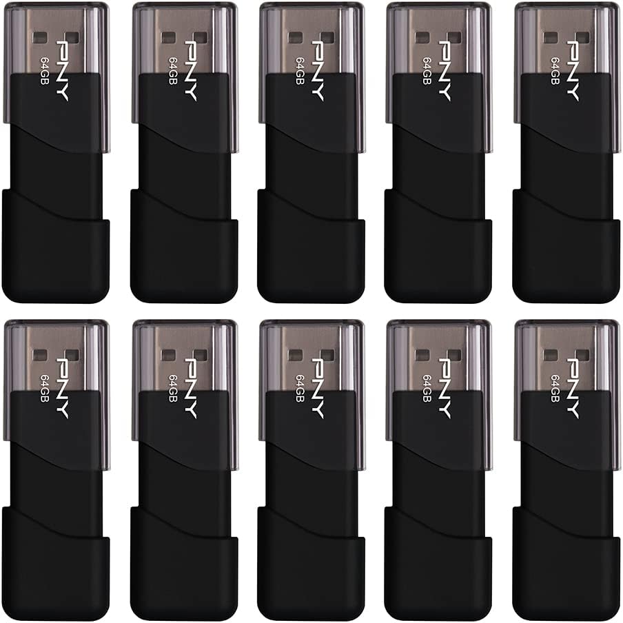 PNY 64GB Attache 3 USB 2.0 Flash Drive - Pack of 10 for Storage