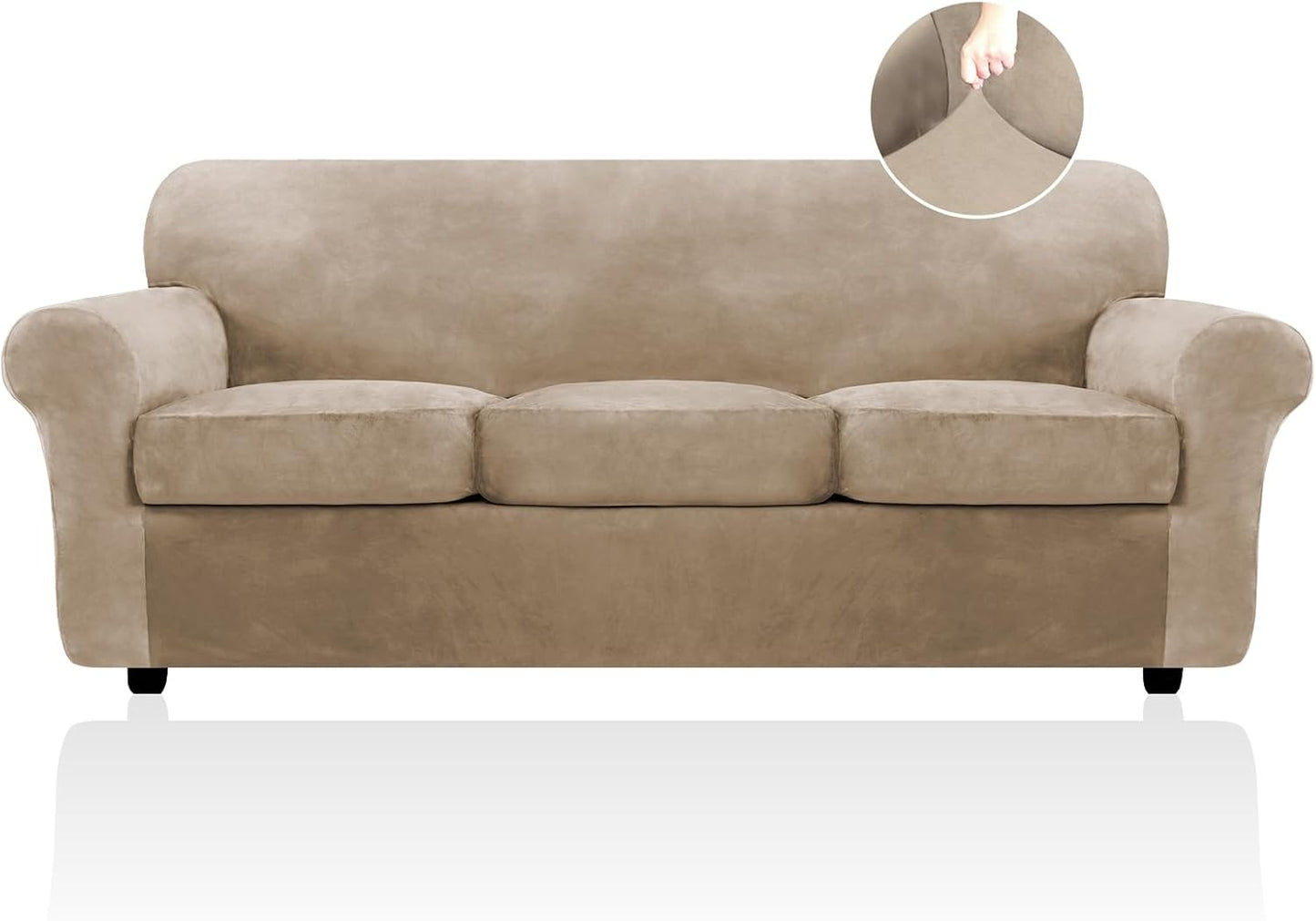 FestiCorp Velvet Sofa Cover for 3 Cushion Sofa, Camel Color