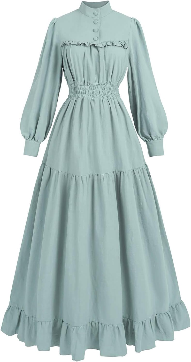 Nuoqi Victorian Dress for Women Long Sleeve Edwardian Costume