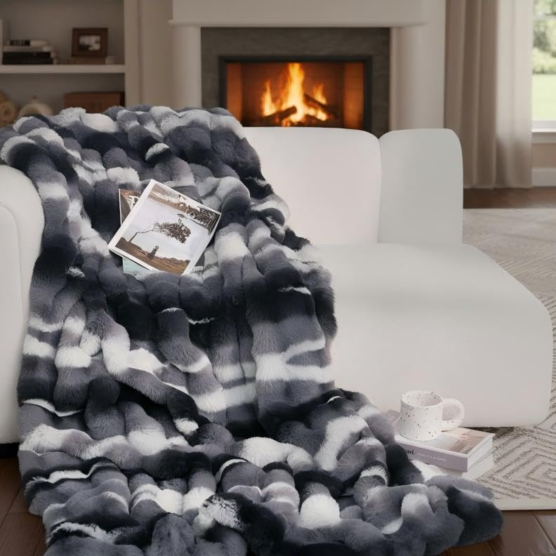 Faux Fur Throw Blanket for Couch or Bed, Ultra Soft & Cozy