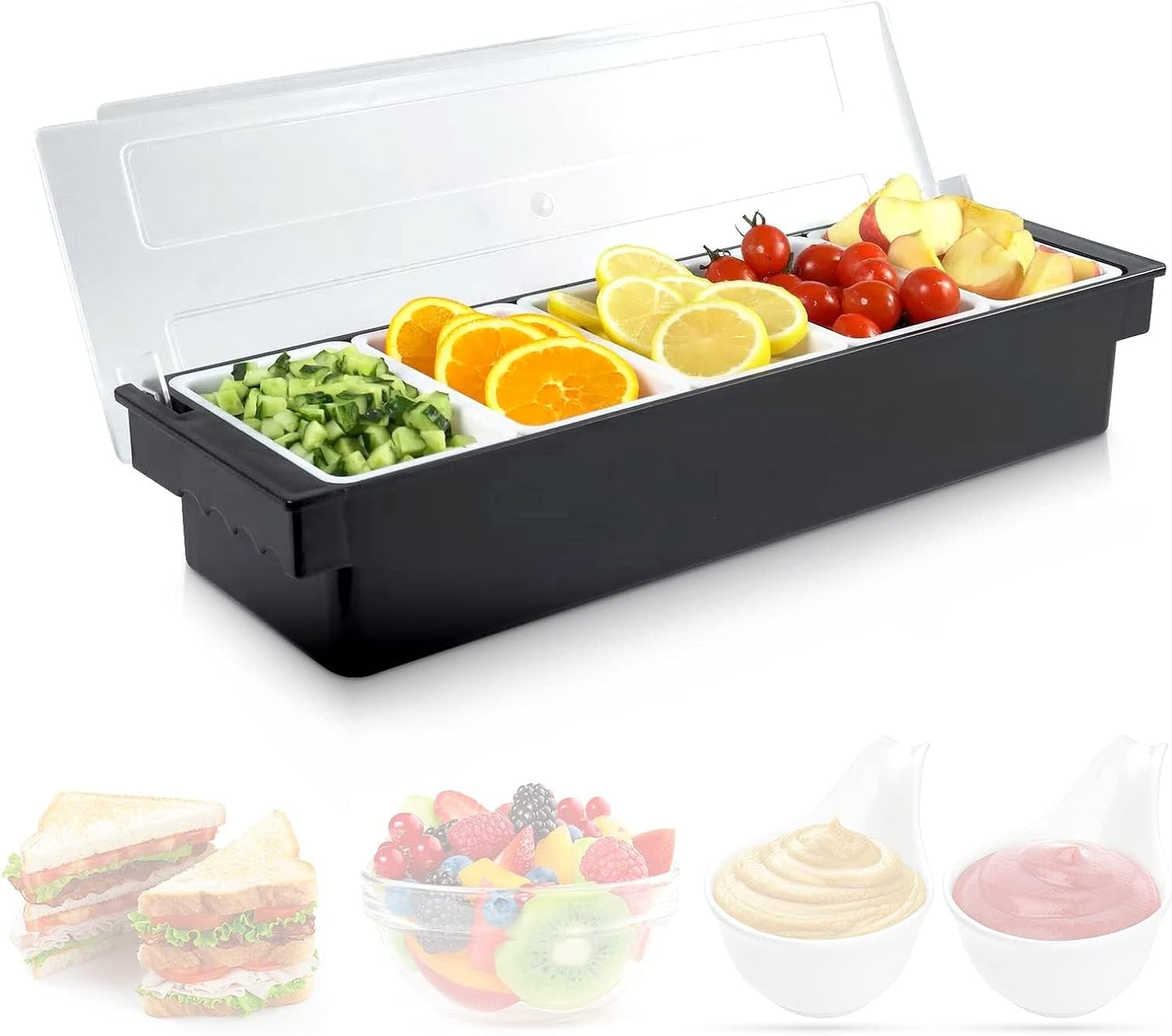 Fruit, Veggie & Condiment Caddy with Lid for Bartending & Serving