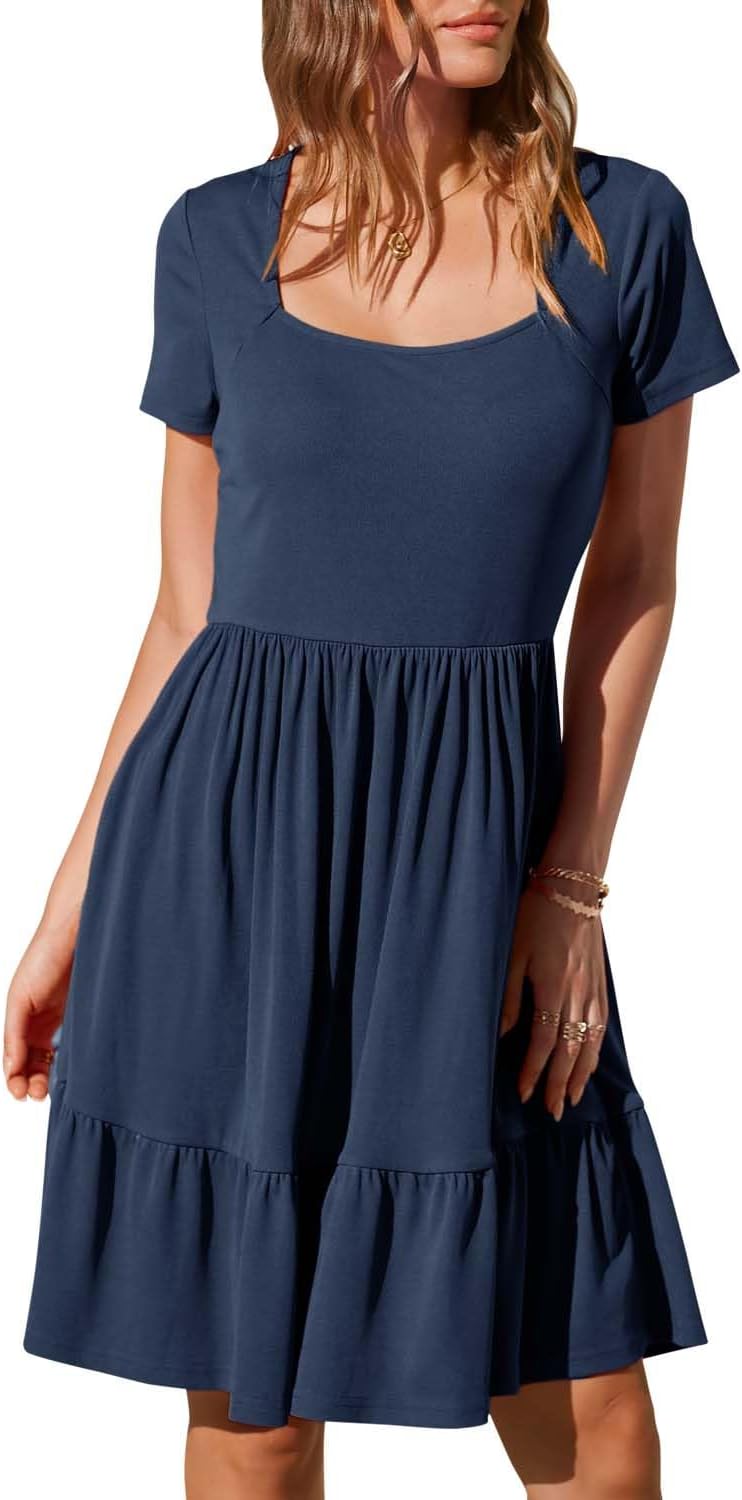 Stylish Summer Dress for Women with Square Neck and Pockets