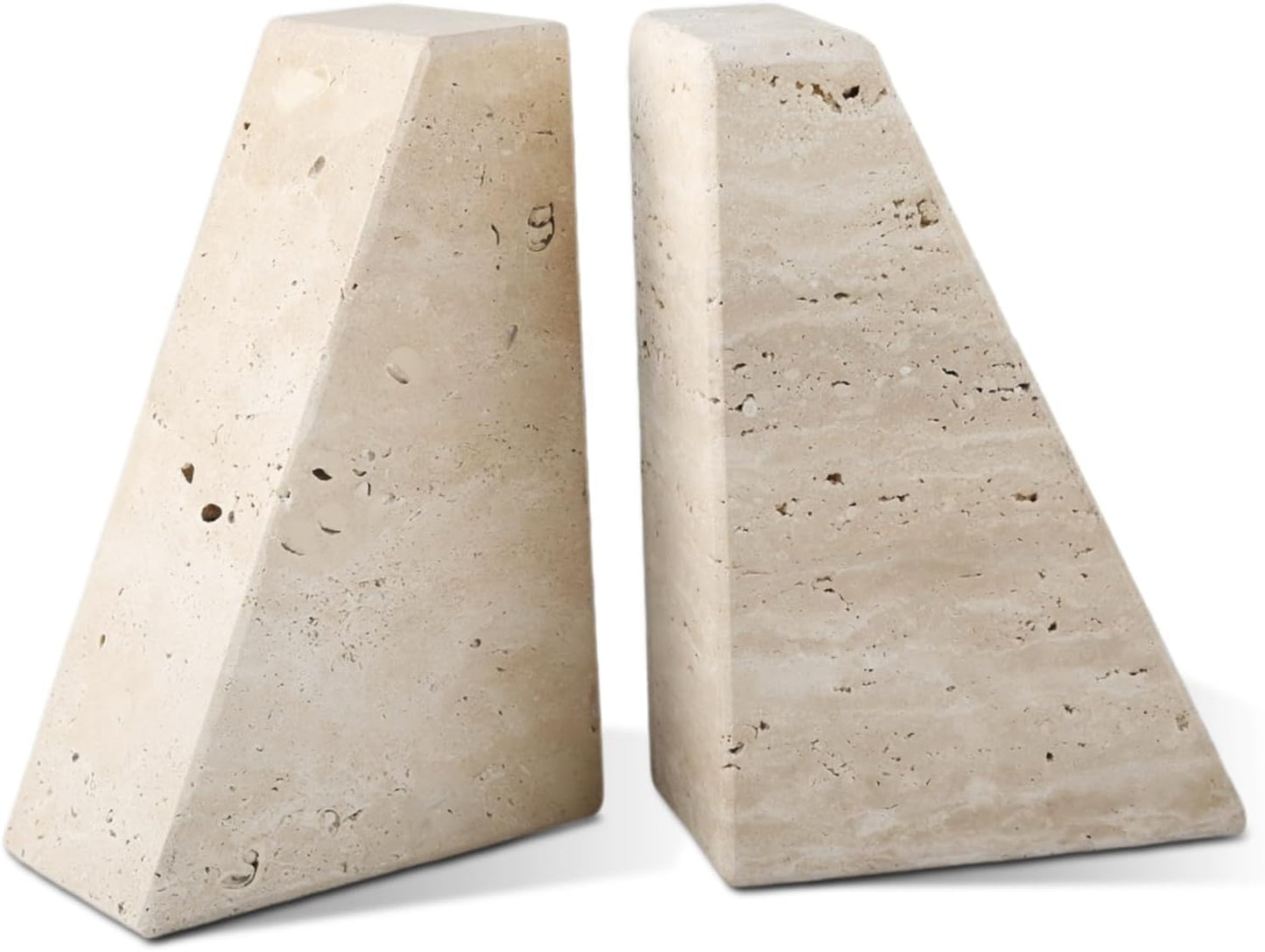 Travertine Bookends for Heavy Books - Unique Marble Decor