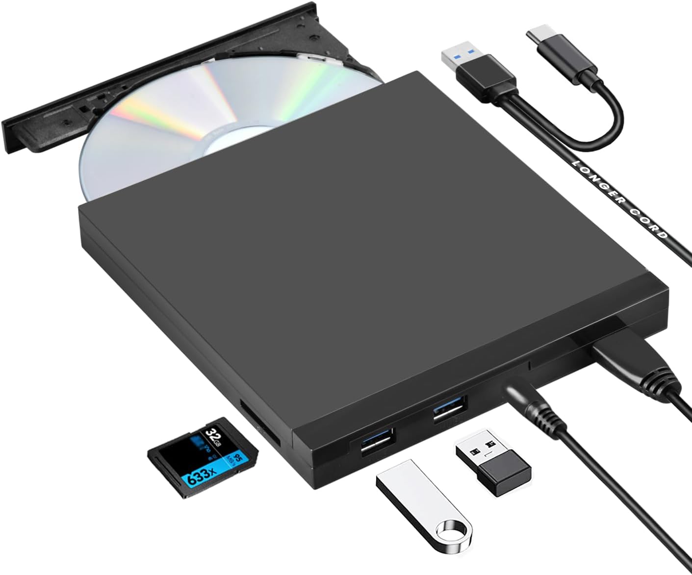 ROOFULL External CD DVD Drive - Fast USB-C Connection