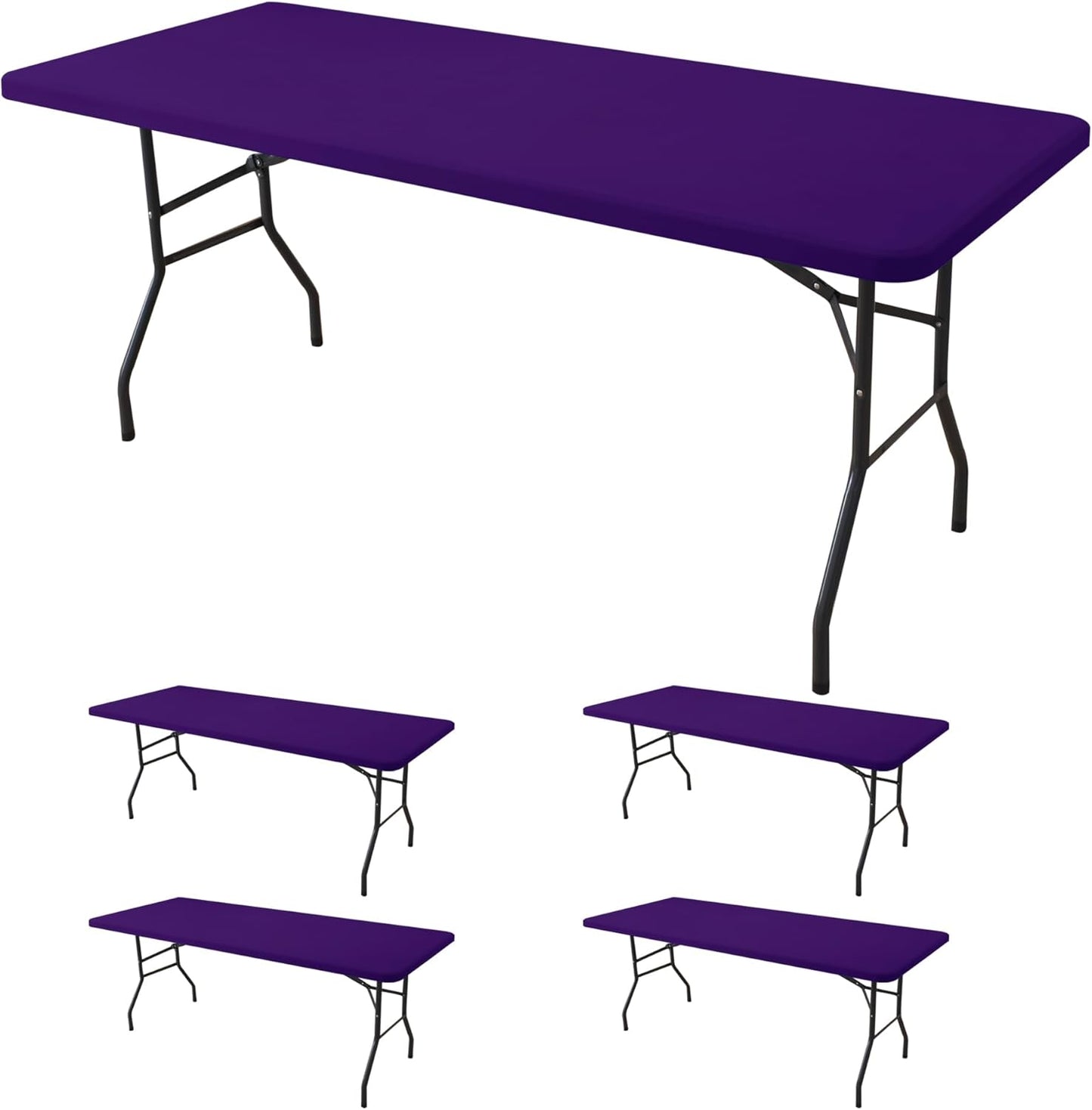 Fitted Tablecloth for 8 Foot Rectangle Table - 4 Pack Dark Purple