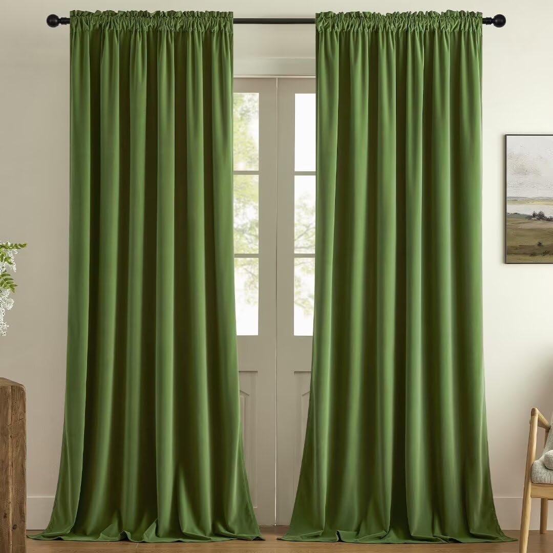 Joydeco Green Velvet Curtains 90 inch for Room Darkening