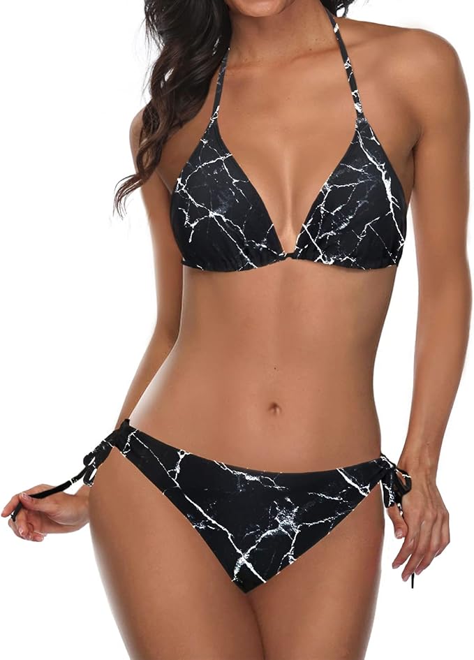 Tempt Me Women Two Piece Halter Padded Top Tie Side Bottom Bikini