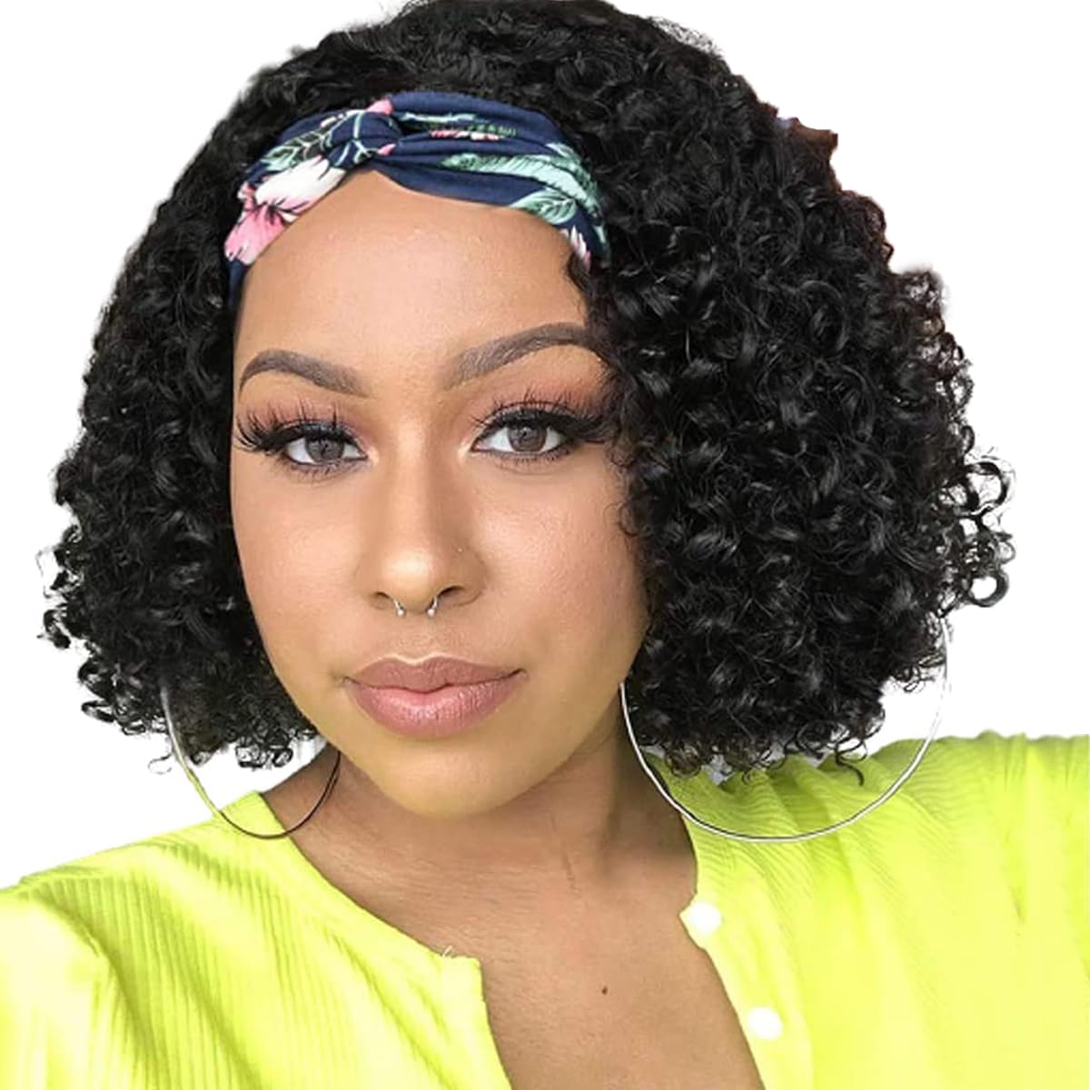 Curly Headband Wig Human Hair 10 Inch Water Wave for Women