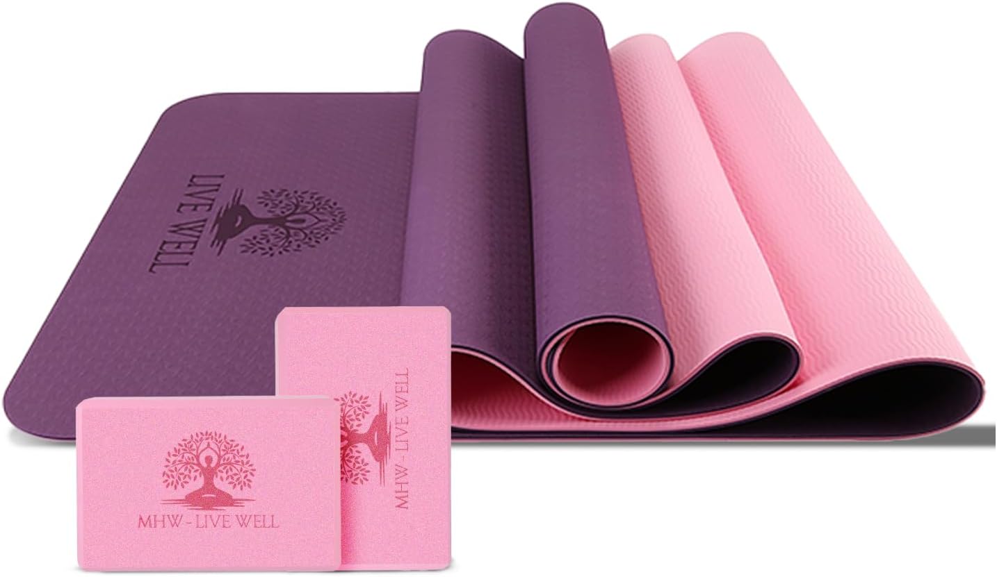 Premium Pink Yoga Set: Thick Mat + 2 Blocks - Enhance Home Workouts