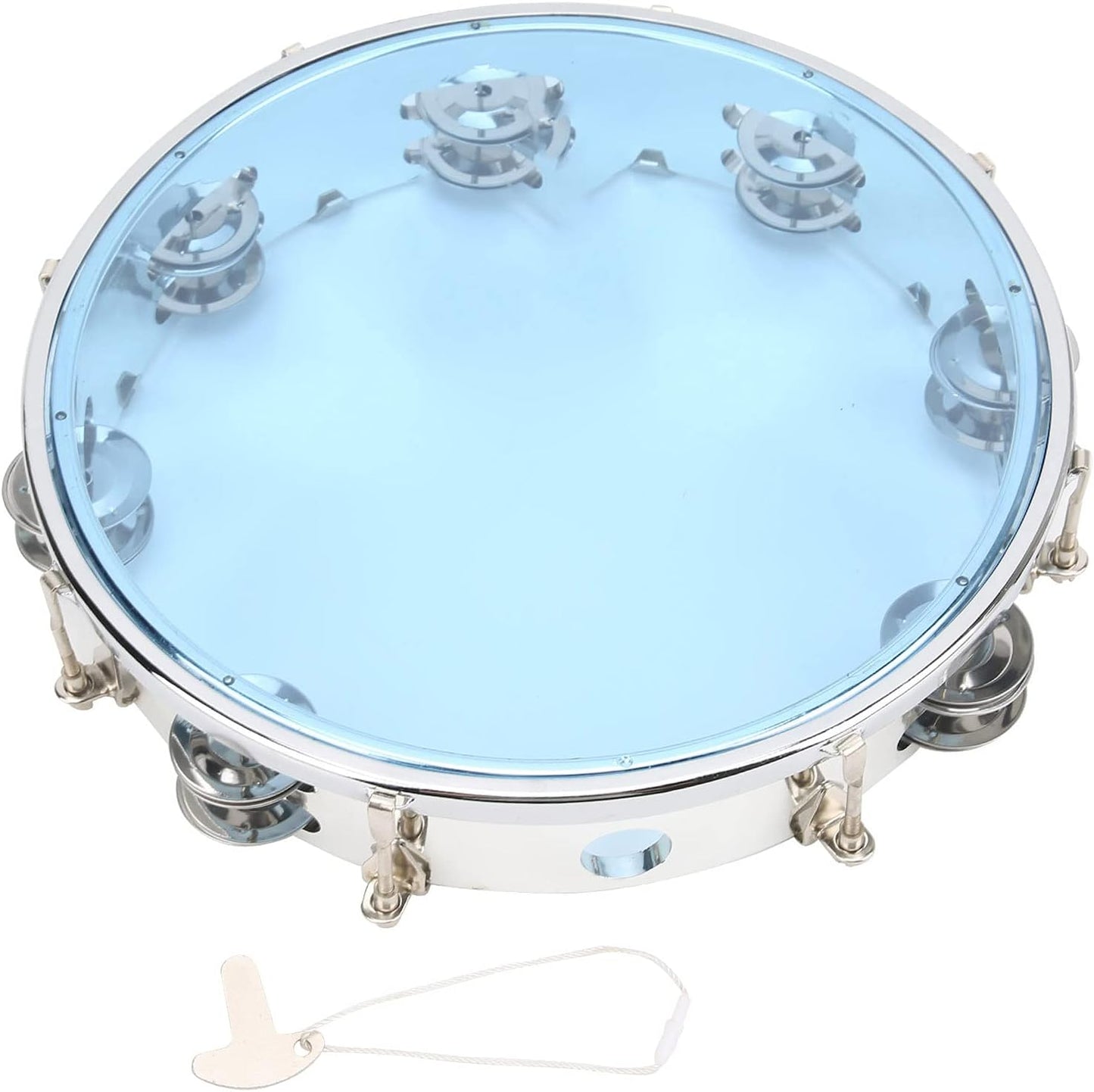 Handheld Tambourine with Adjustable Double Row Jingles 10in