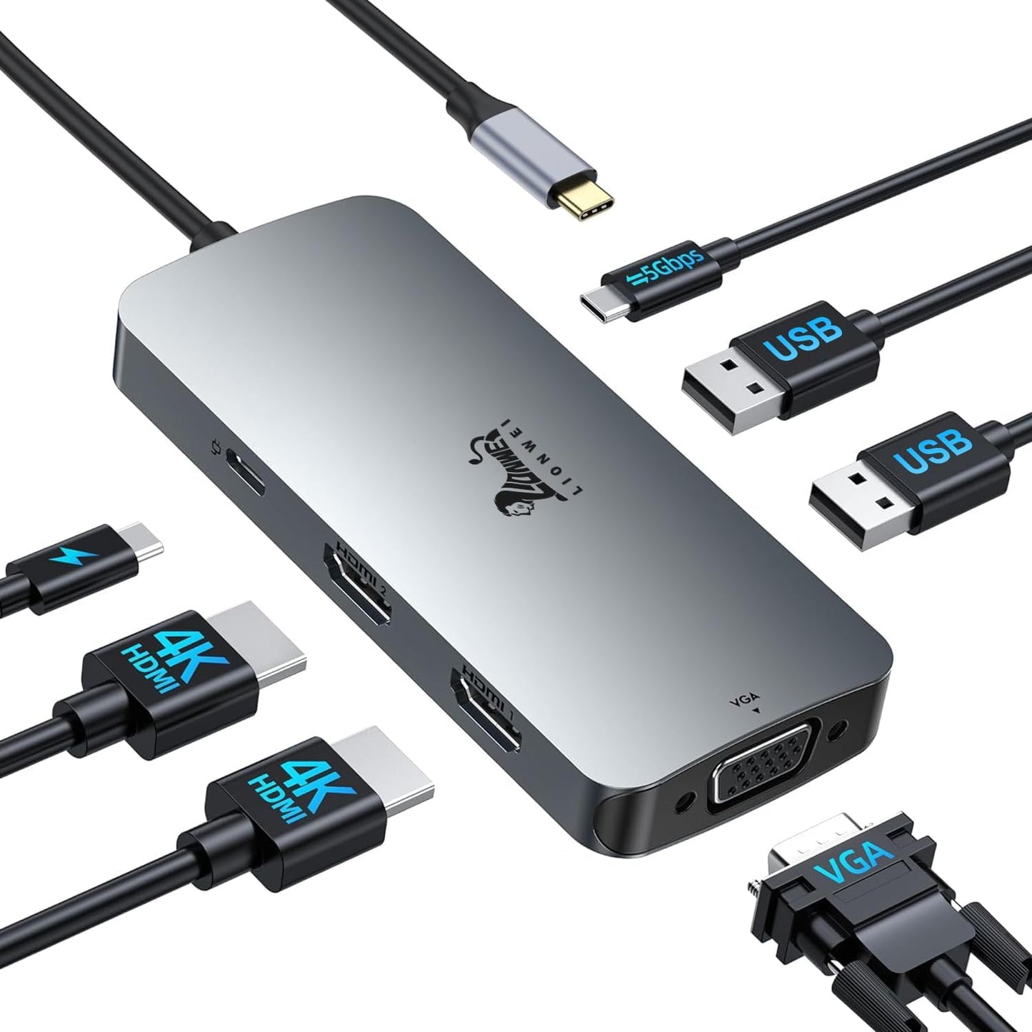 USB C Docking Station Dual Monitor with 4K HDMI and VGA