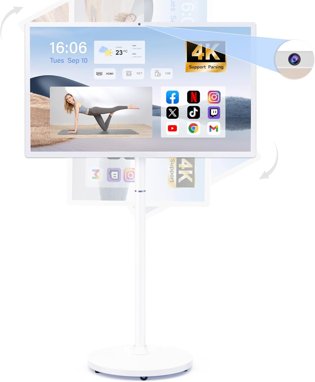 32-Inch Portable Smart TV on Wheels with Touch Screen Monitor