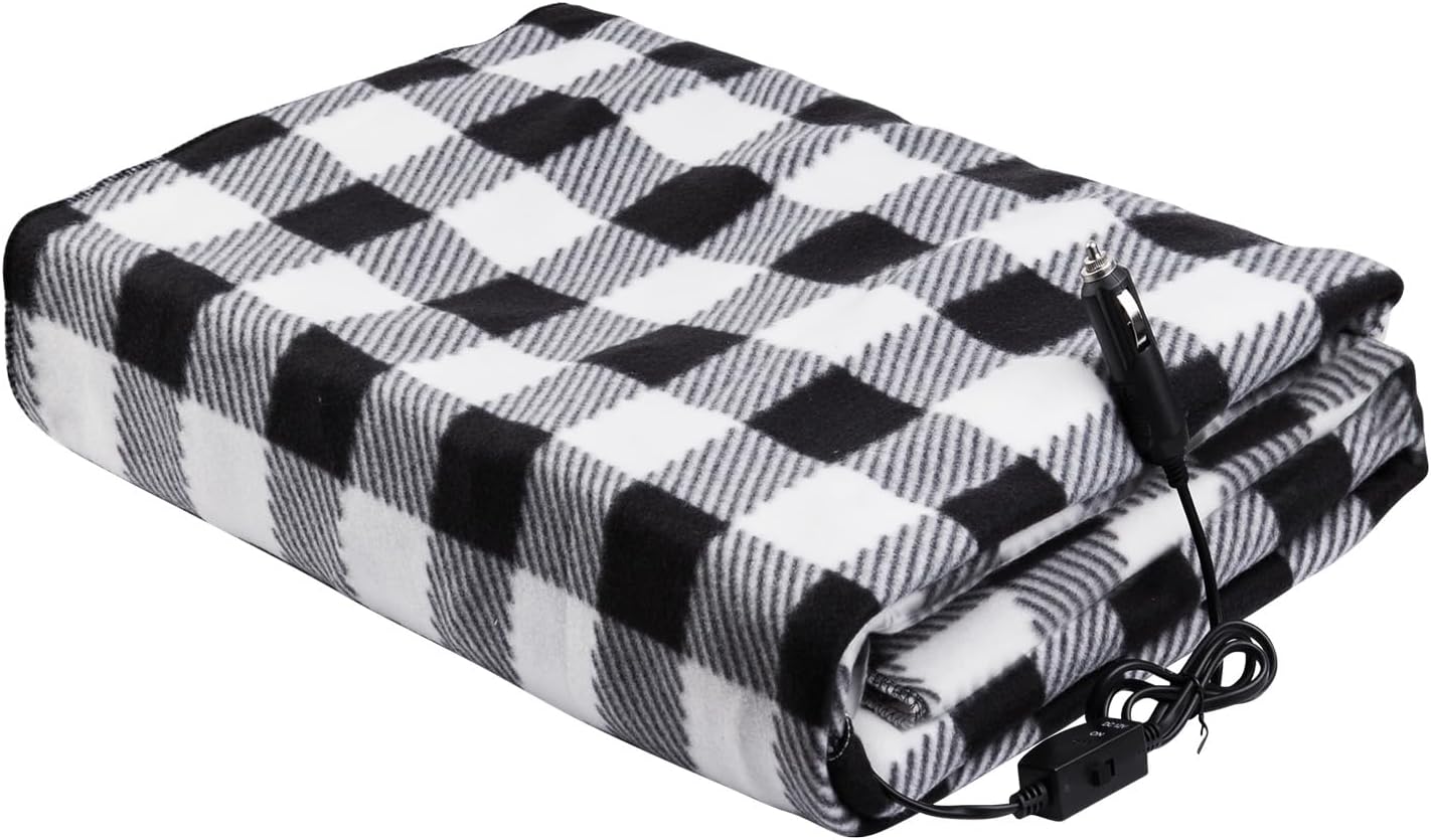 Qeoval 12v Car Heated Blanket - Portable Cozy Warmth