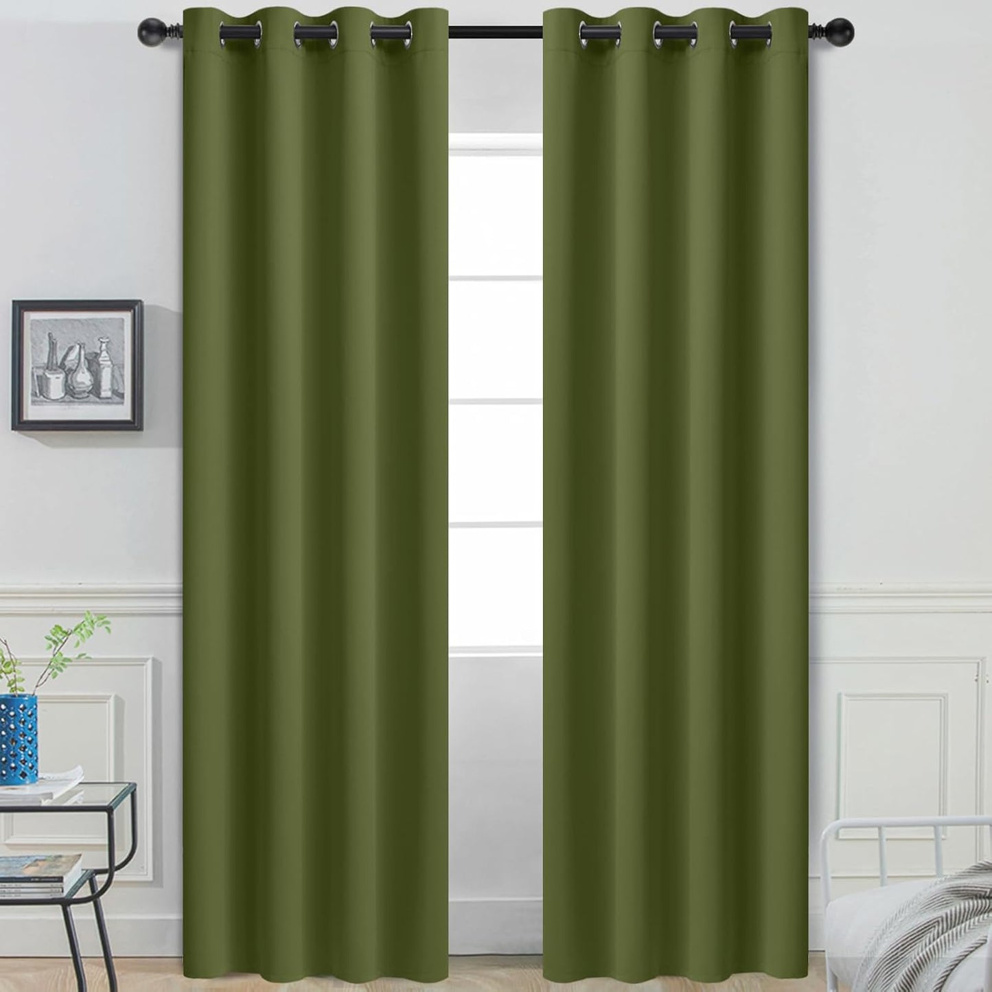 Yakamok Olive Green Blackout Curtains for Bedroom and Living Room