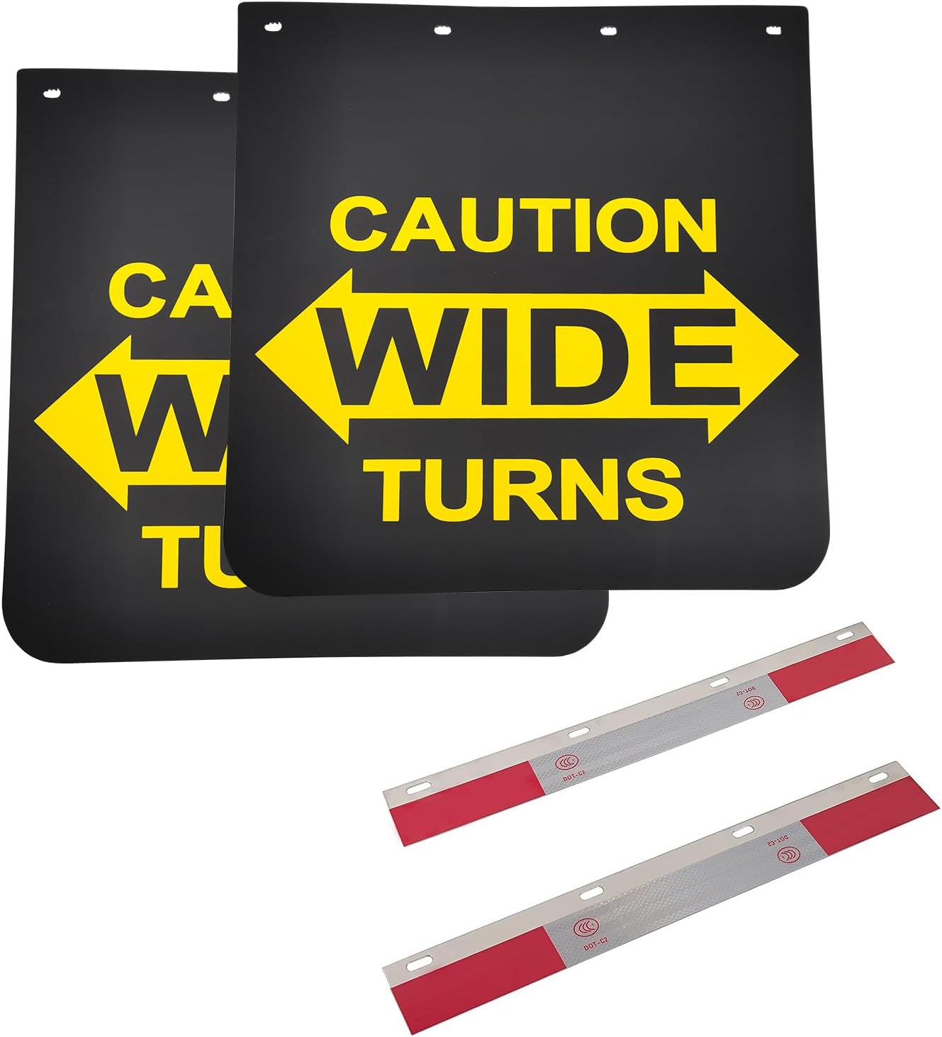 24x24 Black Polymer Mud Flaps with Warning Sign for Trucks