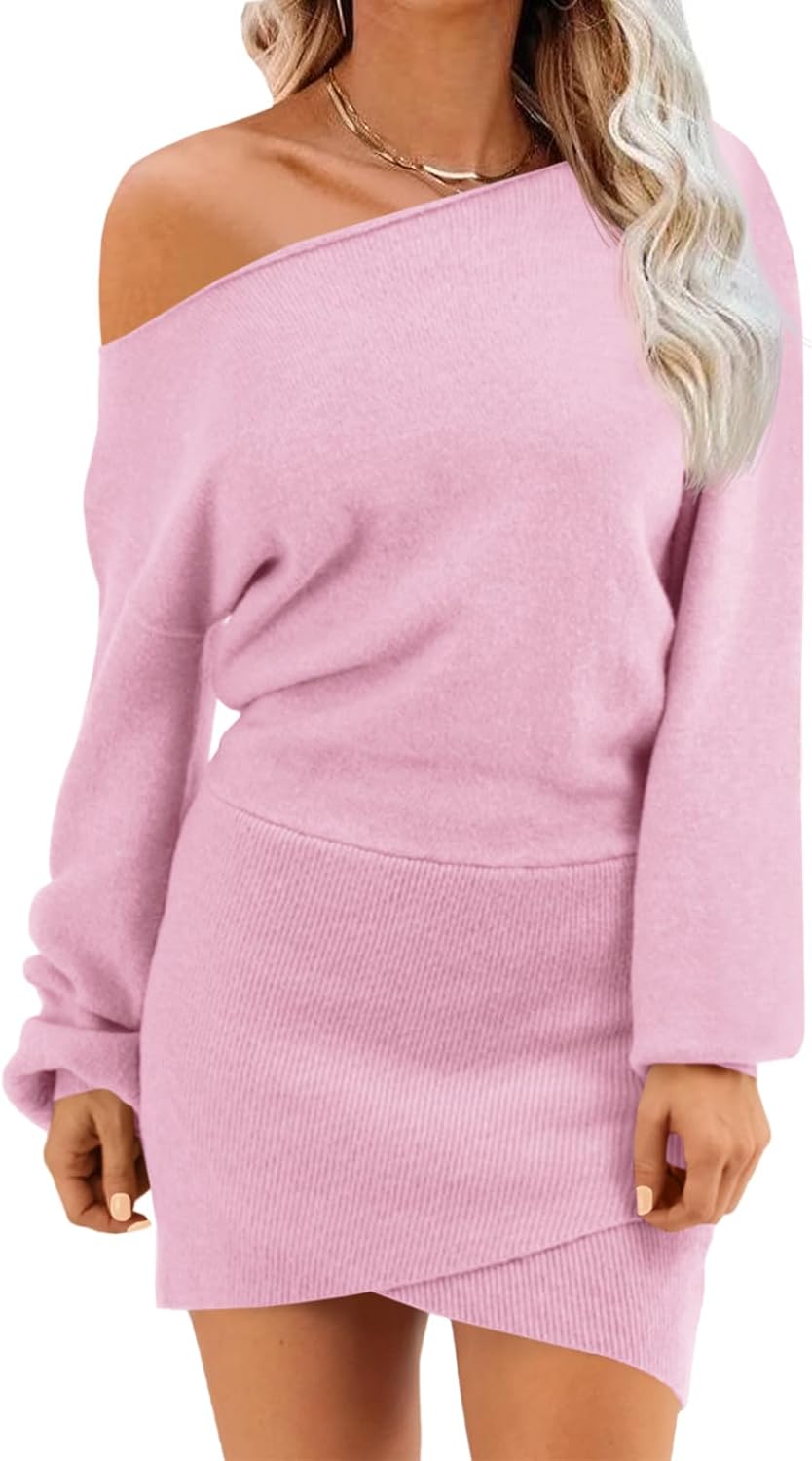 Wenrine Women's Off The Shoulder Sweater Dress for Fall Style