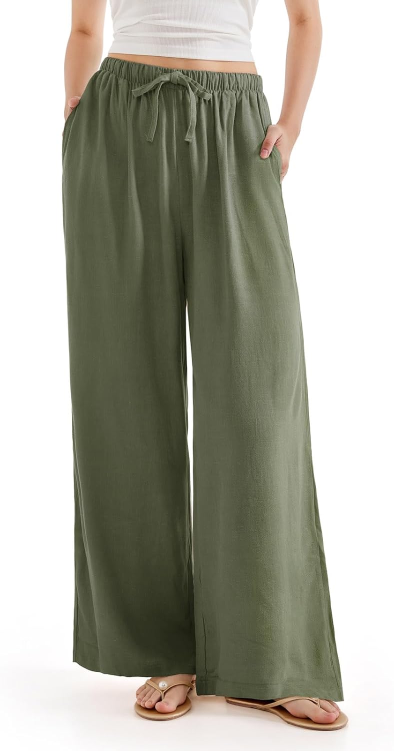 SUUKSESS Women Wide Leg Linen Pants for Summer Comfort