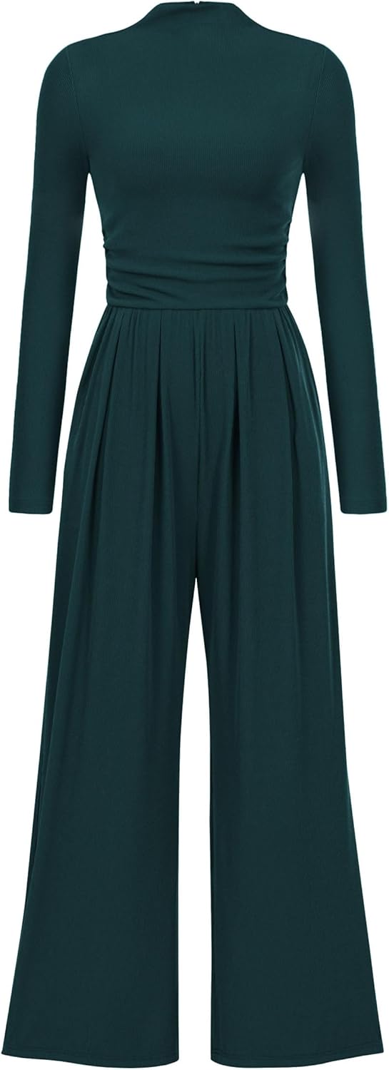 PRETTYGARDEN Long Sleeve Mock Neck Jumpsuit for Women Fashion