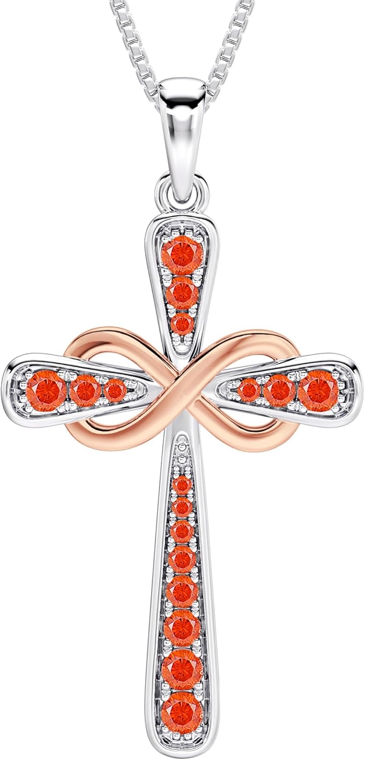 YL 925 Sterling Silver Cross Necklace with Halo Infinity Pendant