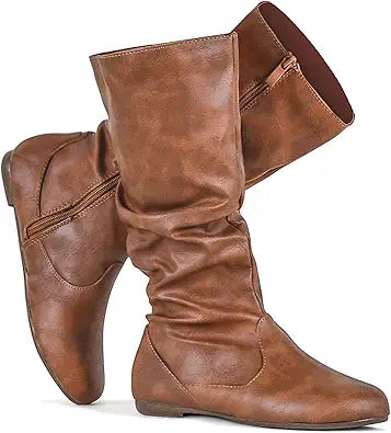 Stylish Slouchy Mid Calf Boots for Women with Zipper Design
