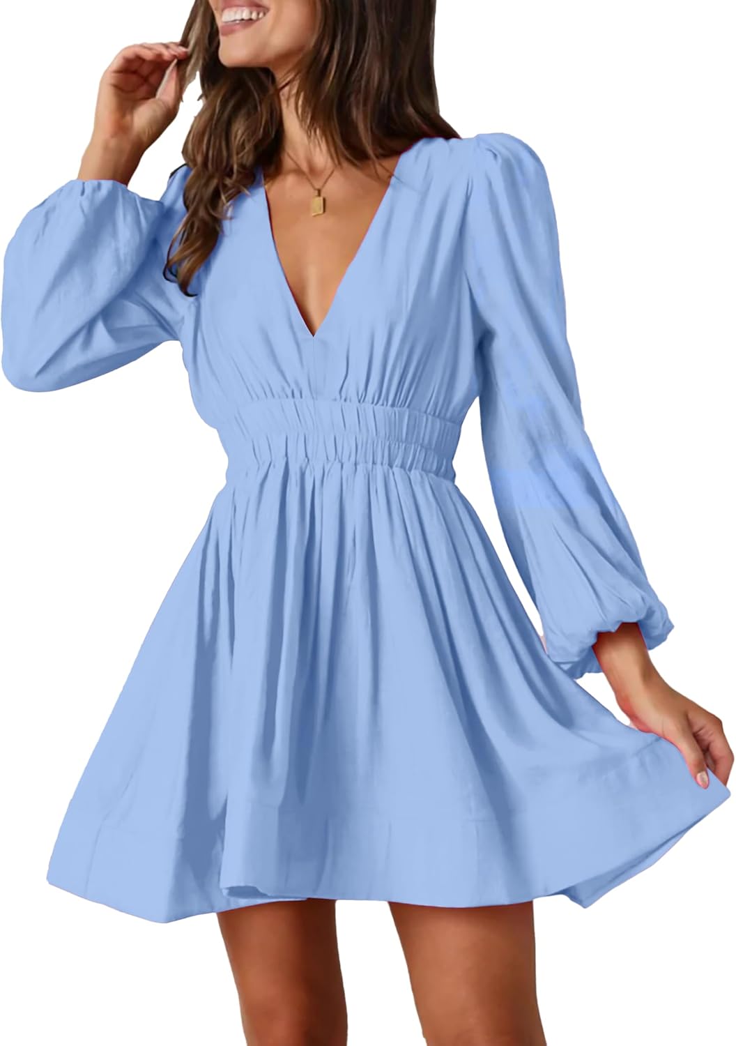 Mini Deep V Sexy Long Sleeve Dress for Women - A-line Style