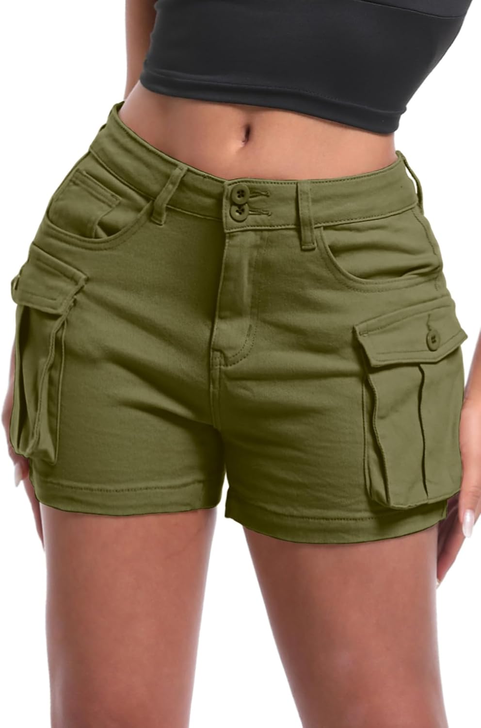 ELLEVEN Women's High-Stretch Cargo Shorts for Y2K Style Lovers