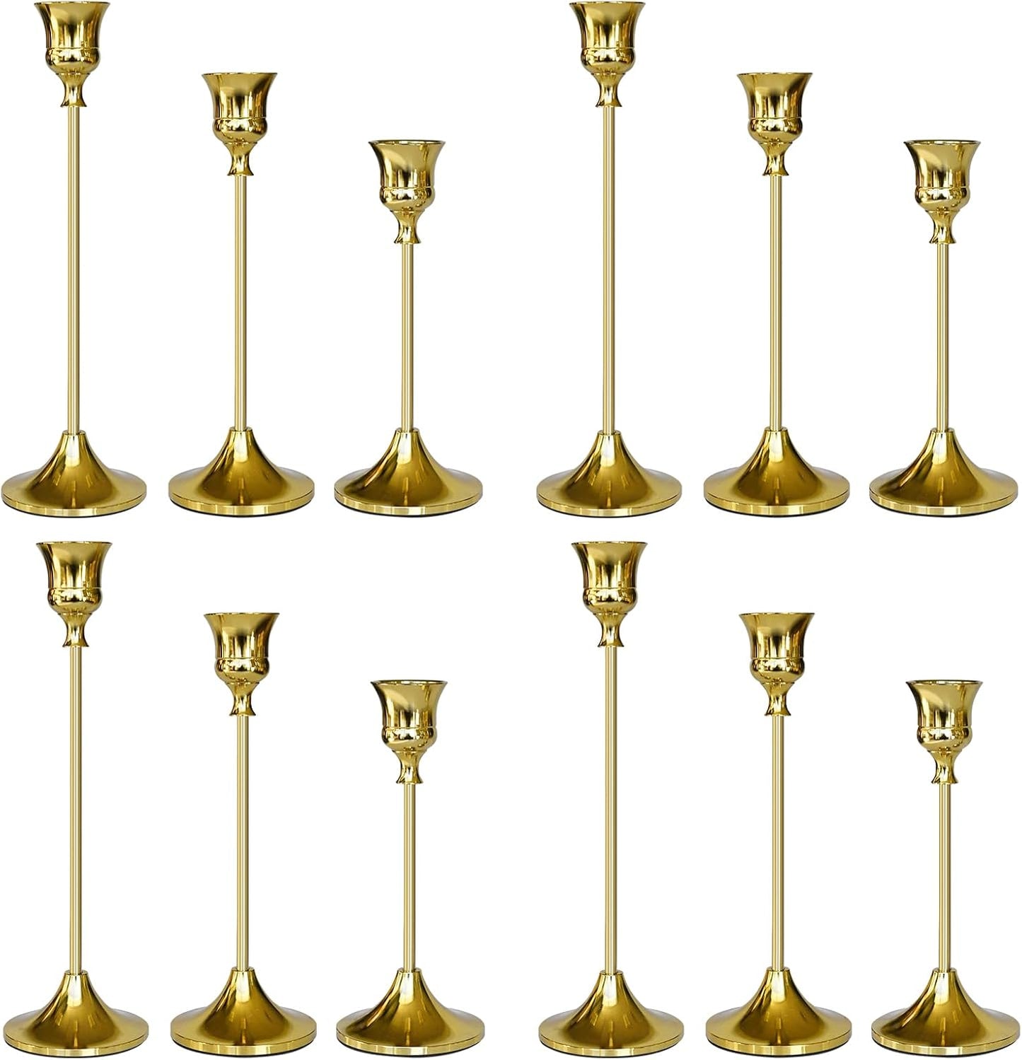 Gold Taper Candle Holders Set of 12 for Elegant Home Decor