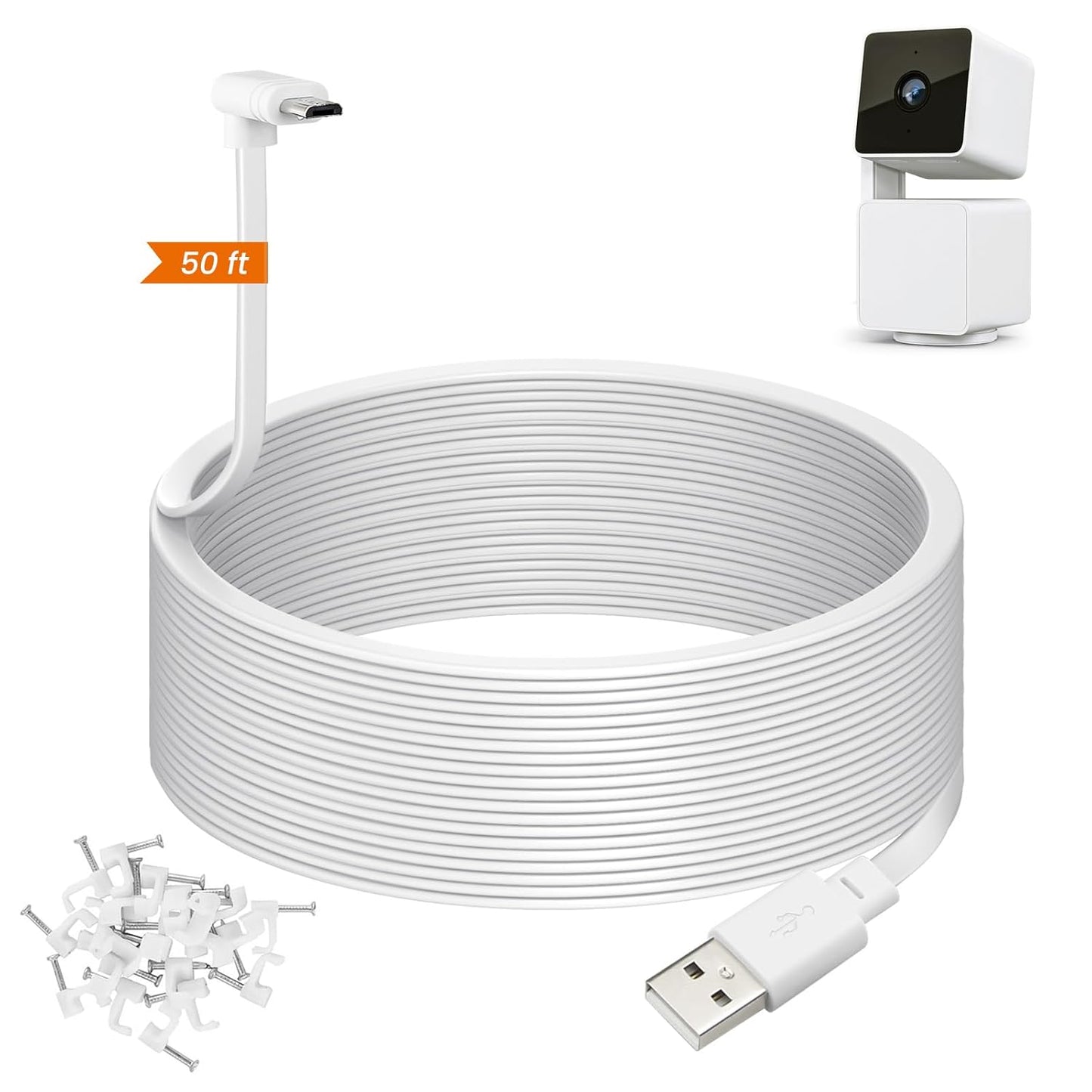 50ft Wyze Cam Pan v3 Extension Cable - Long L-Shaped Charge Cord