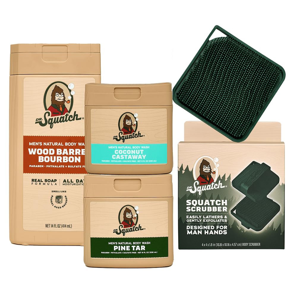 Dr. Squatch Body Wash for Men with Natural Ingredients & Scrubber