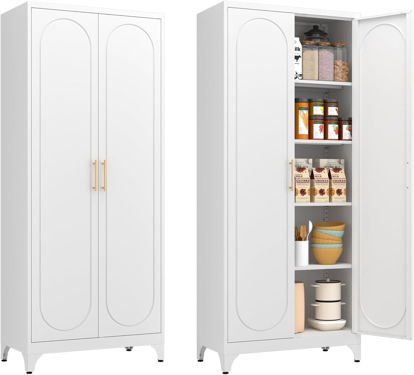 Metal Storage Cabinet with Doors and Shelves for Kitchen Use