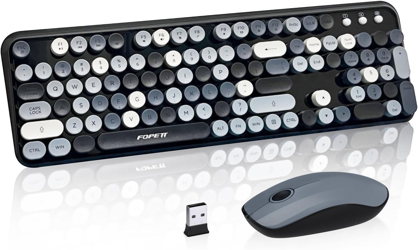 FOPETT Wireless Keyboard and Mouse Combo for Retro Typing Fun