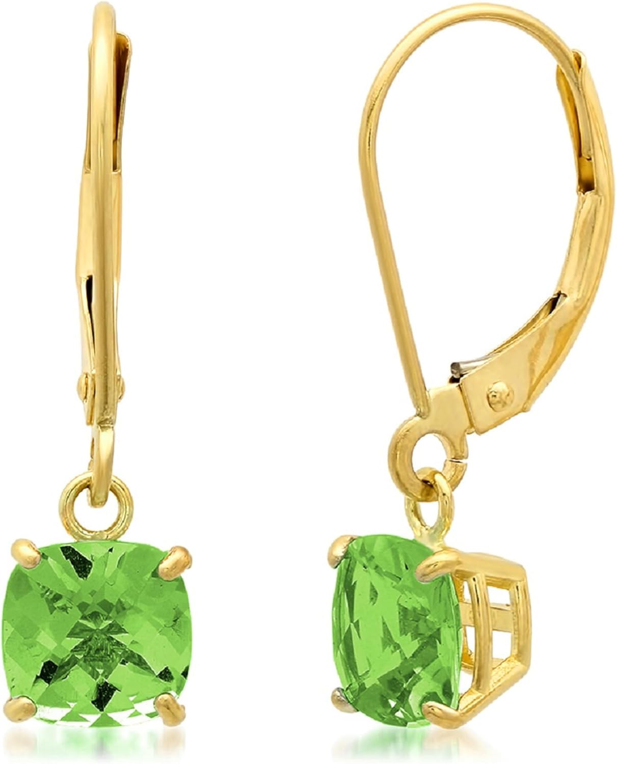 Solid 10K Gold Cushion Cut Dangle Gemstone Earrings for Women