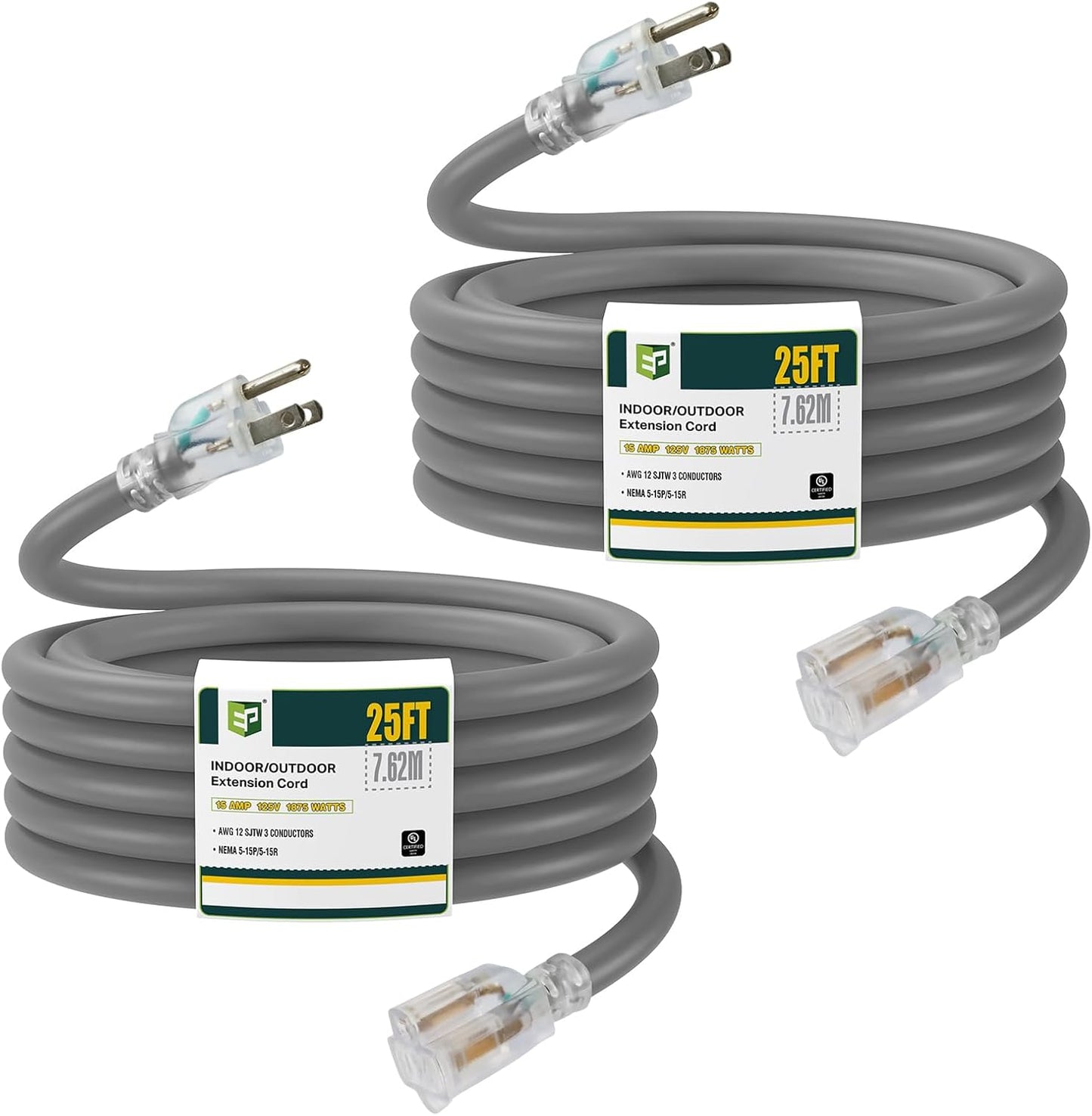 Heavy Duty 25 Ft Lighted Outdoor Extension Cord for All Uses