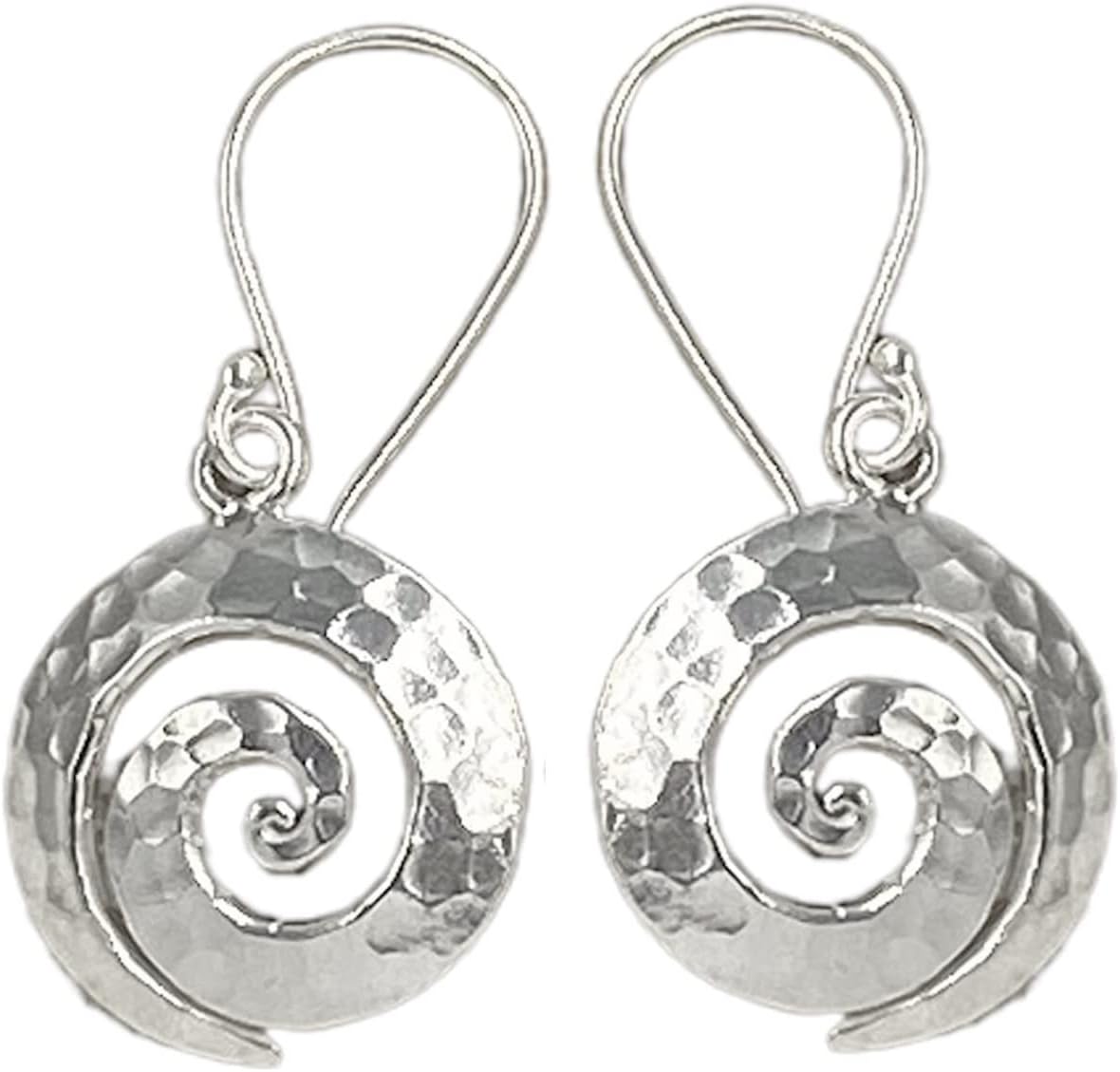Handmade Sterling Silver Hammered Spiral Dangle Earrings Gift